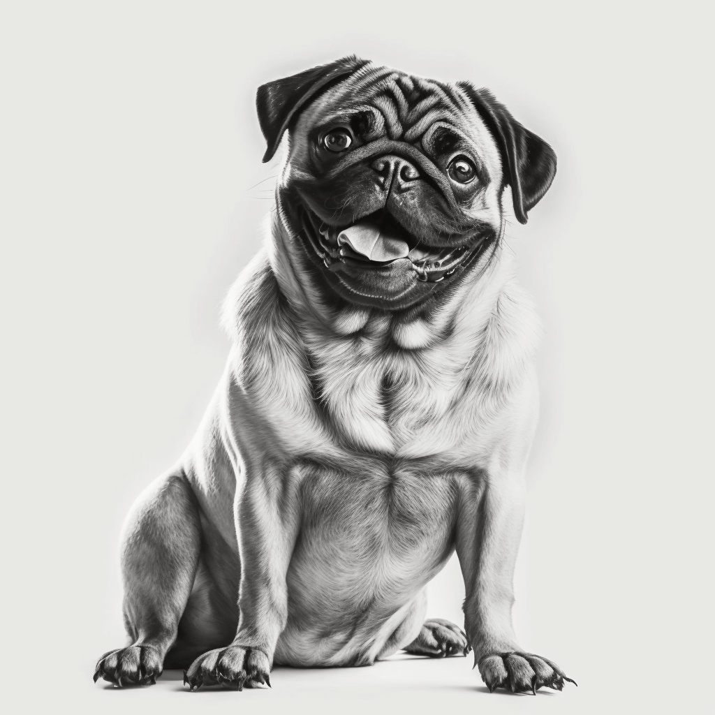 Pug Sitting And Smilling (B&W)