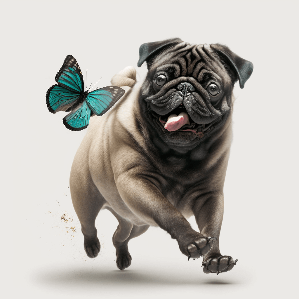 Pug Chasing on a Butterfly