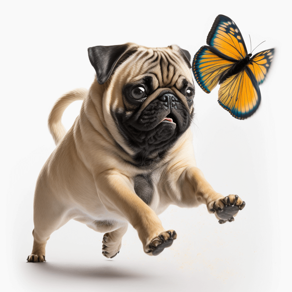 Pug Chasing a Butterfly