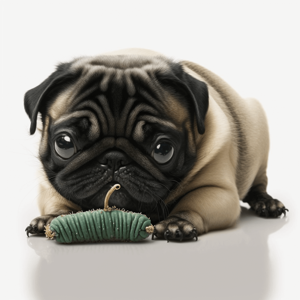 Pug Eating a Caterpillar