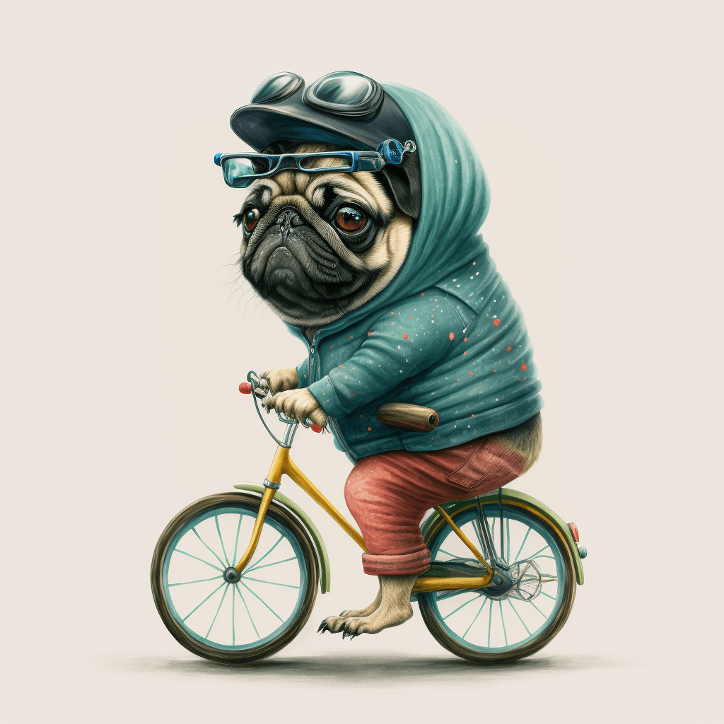 Pug Ridding a Bicycle