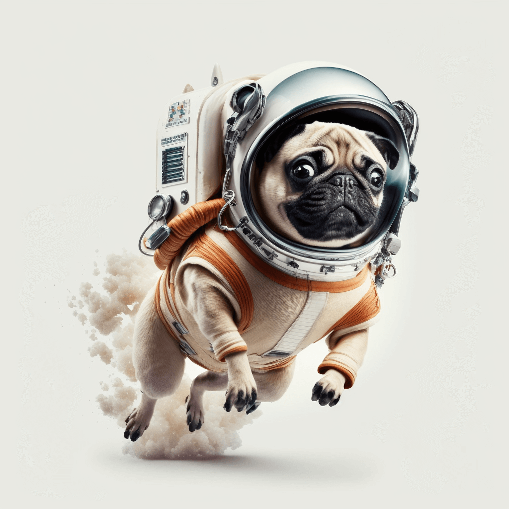 Pug Wearing a Jetpack Going Into Space